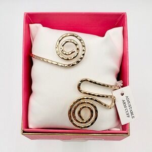 Atterri Hammered Gold Tone Adjustable Double Spiral Arm Cuff Bracelet NIB